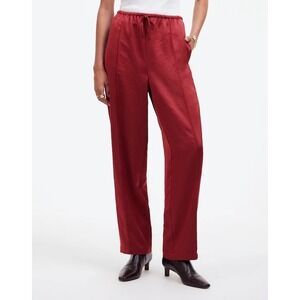 Madewell Satin Drawstring Pull-On Pants Cabernet Red Wide Leg XXS NQ424
